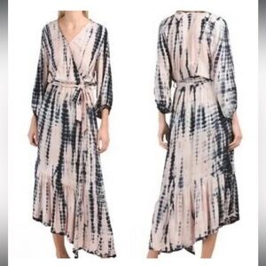 Young, Fabulous & Broke Jillian Tie-Dye Dress Balloon Sleeves Faux Wrap Large